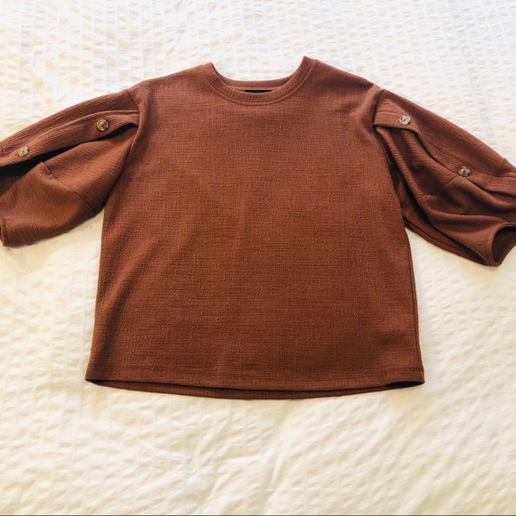 Anthropologie cognac colour puff sleeve button top - Picture 2 of 8